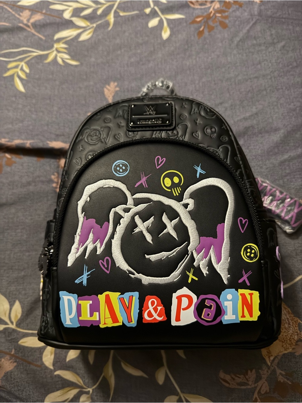 Loungefly Black "Play & Pain" Graphic Mini Backpack